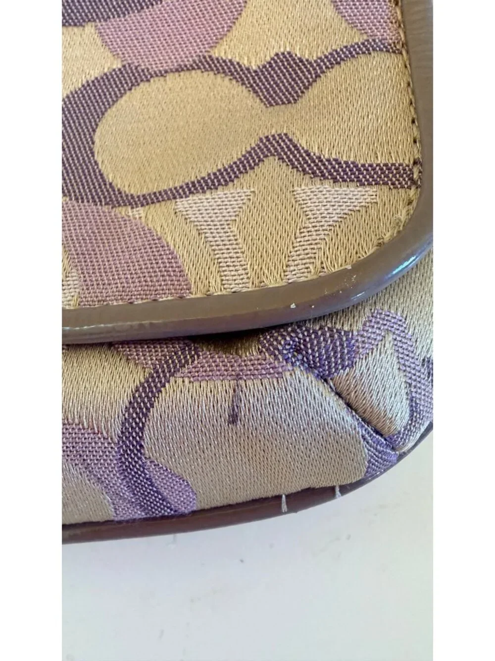 Coach Large Flap Wristlet Clutch Beige & Purple Signature C Logo Pattern